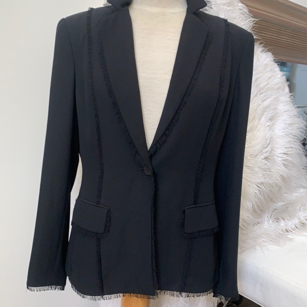 Black Blazer with Fringe Trim - Picture 3 of 11